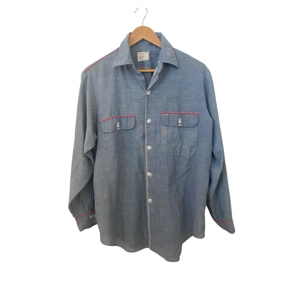 Big Mac JC Penny Mens Vintage Non Iron Blue Button Up Shirt - Picture 4 of 10